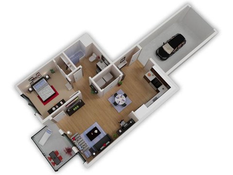 Floor plan for 1 bed, 1 bath, 652 sqft